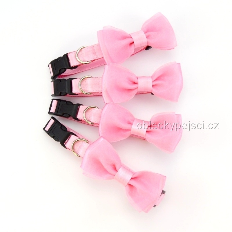 Svatební saténový obojek  Růžový s dvojitou  mašlí