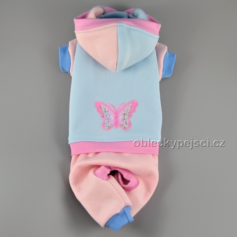 Overal pro psí holky Modro - růžový s motýlkem