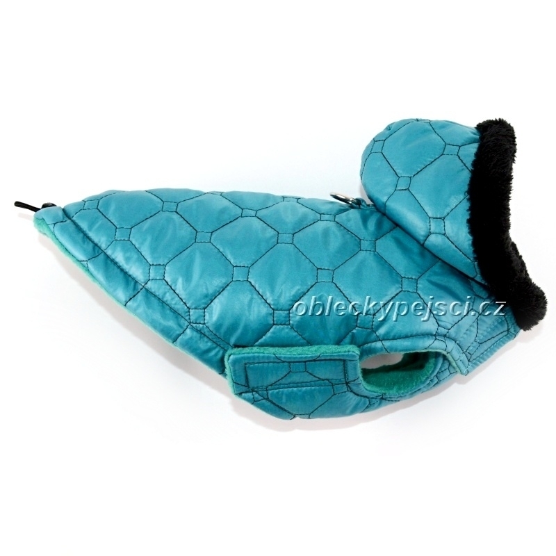 Zimní bunda pro psí kluky Petrolejová s kapucí