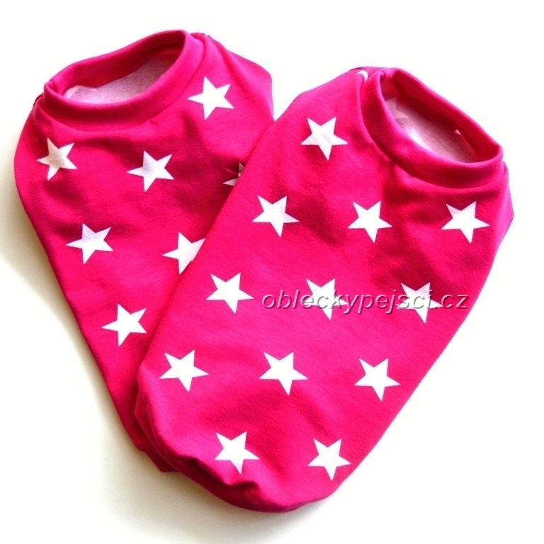 Tričko pro psí holky Sytě růžové - bílé hvězdičky