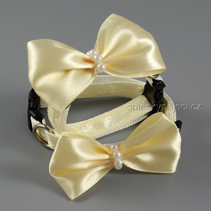 Svatební obojek Smetanový se saténovou mašlí