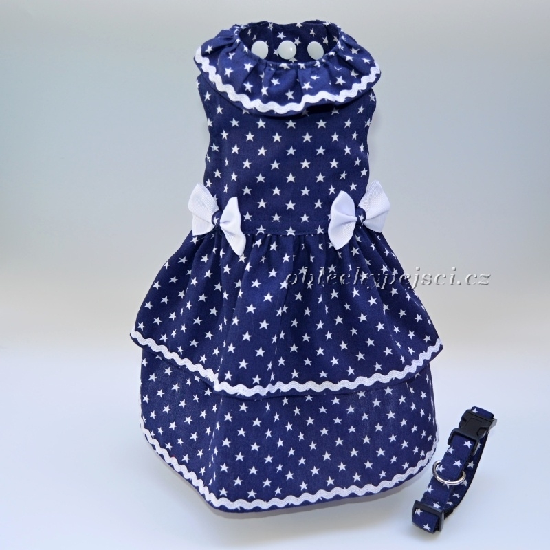 Letní šaty + obojek ZDARMA! Modré s hvězdičkami