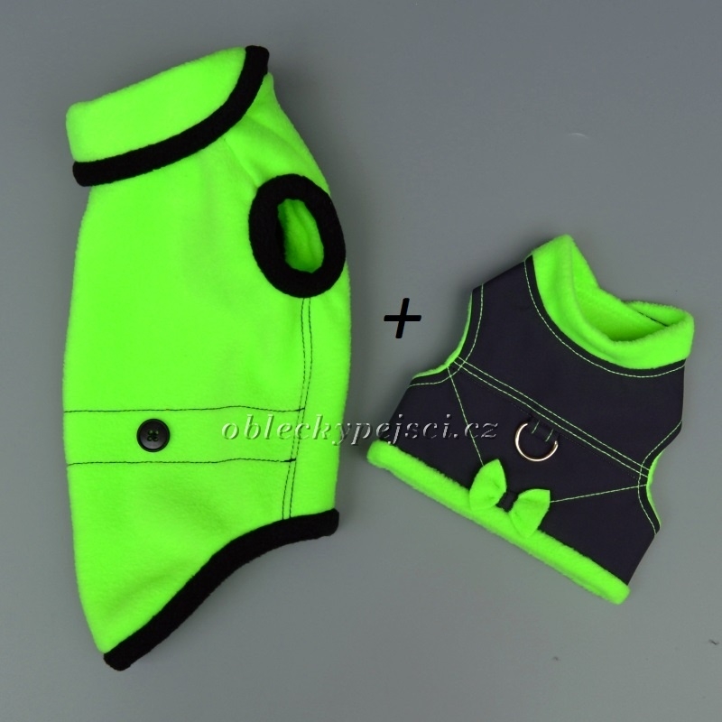 Mikina svítivě zelená + kšíry pro psí holky, vel. S
