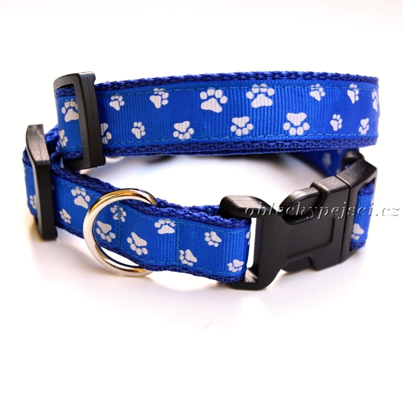 Obojek v šíři 2 cm Modrý s tlapkami