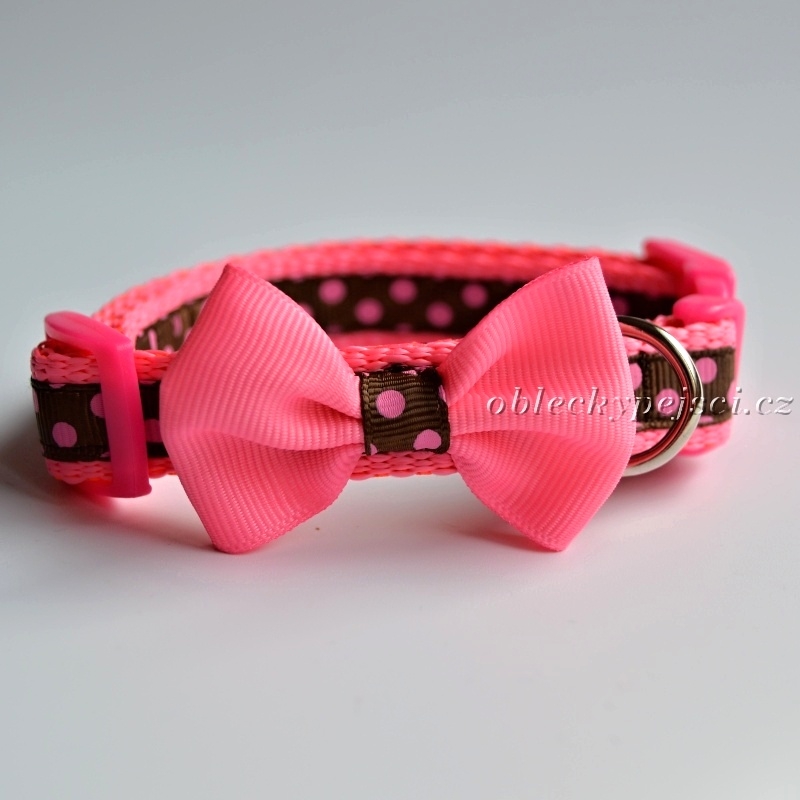 Obojek růžovo - hnědý s mašličkou