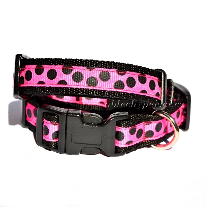 Obojek Růžový - černý puntík