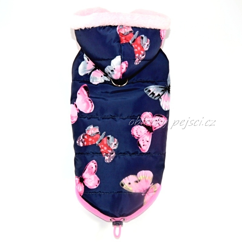 Zimní bunda pro psí holky Motýlek s kapucí 
