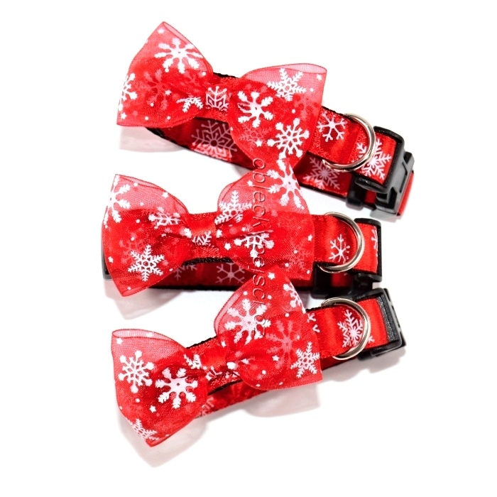 Vánoční obojek  Červený s mašličkou