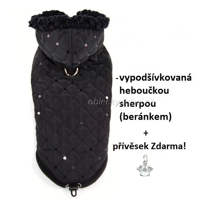 Zimní bunda pro psí holky Černá elegance + přívěsek 