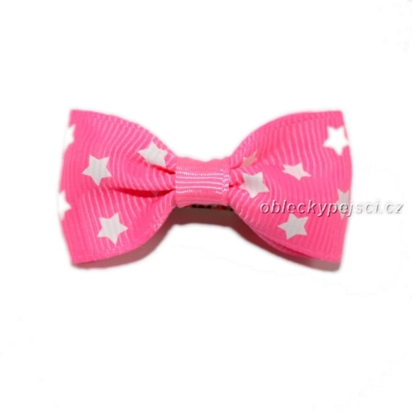 Mašlička se sponou Růžová - bílé hvězdičky