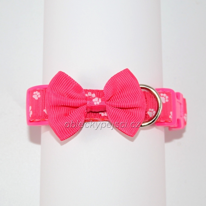 Obojek s mašličkou Růžový s tlapkami