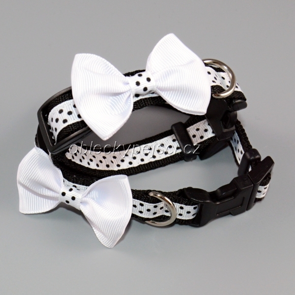 Obojek  Bílý - černý puntík