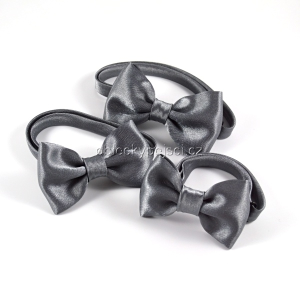 Saténový motýlek Šedo - stříbrný