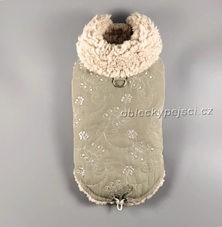 Zimní bunda pro psí holky Béžová vyšívaná