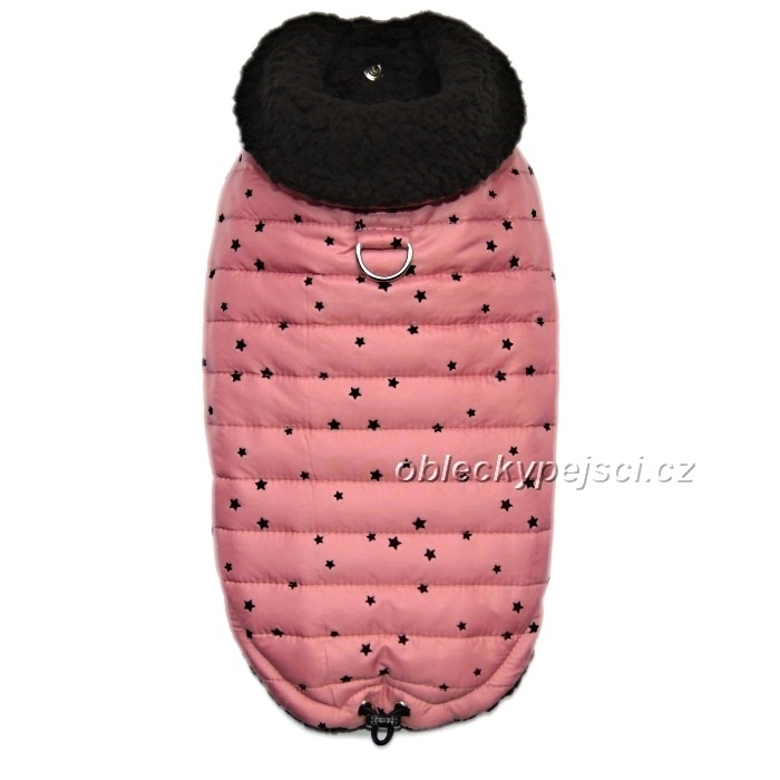 Zimní bunda s límcem Růžová s hvězdičkami 