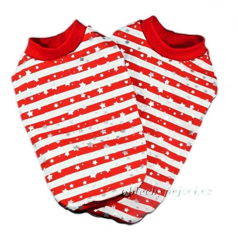 Tričko pro psí holky Červeno - bílé s hvězdičkami