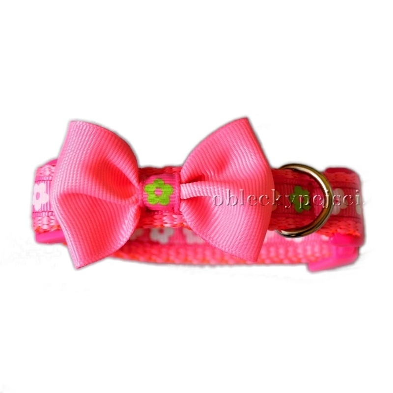 Obojek růžový - kytičky s mašličkou