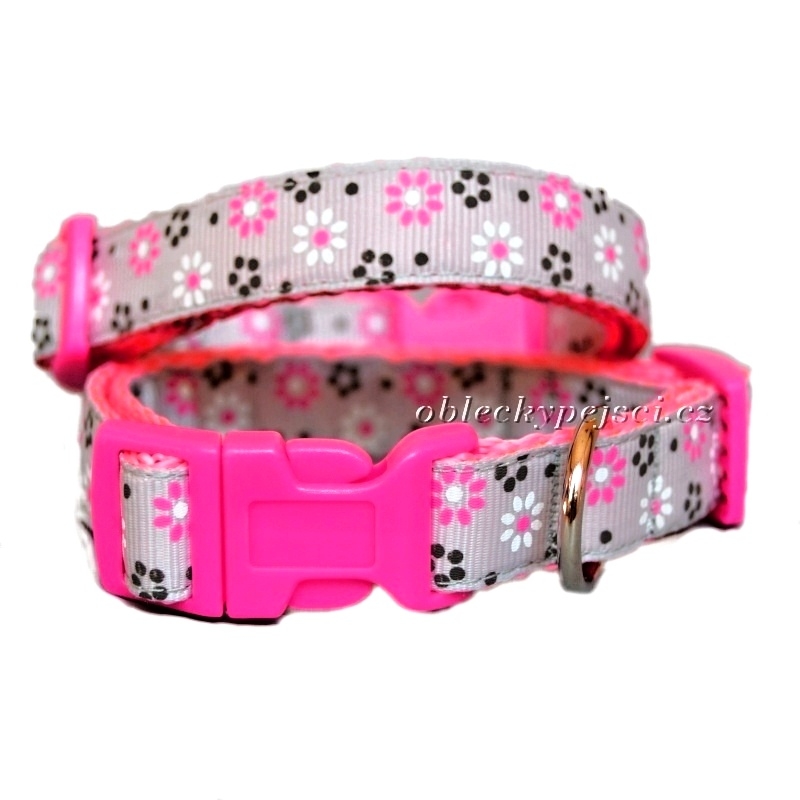 Obojek světle šedý Kytičky