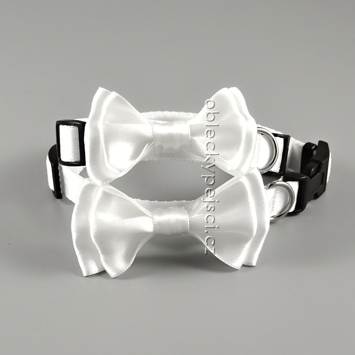 Saténový obojek Bílý s mašlí