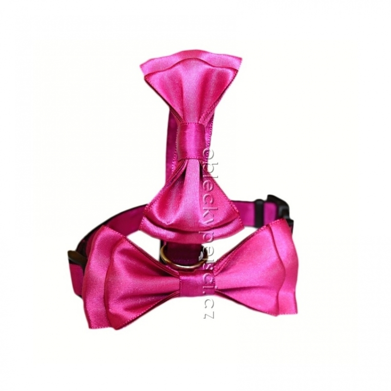 Saténový obojek Sytě růžový s mašlí