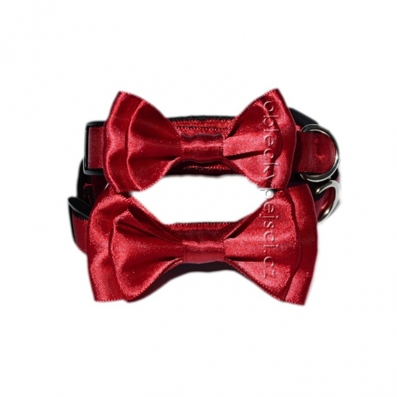 Saténový obojek Bordó s dvojitou mašlí