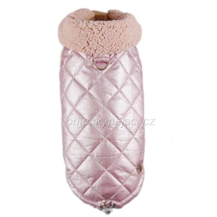Zimní bunda Pudrově růžová s límcem
