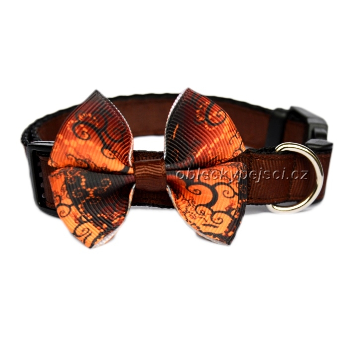 Obojek s mašličkou Hnědý ornament