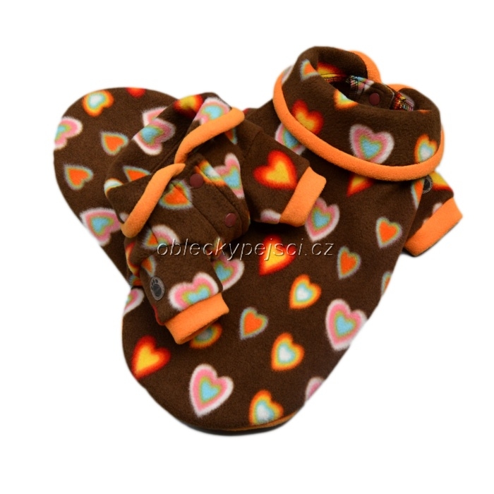 Fleecová mikina Hnědá se  srdíčky