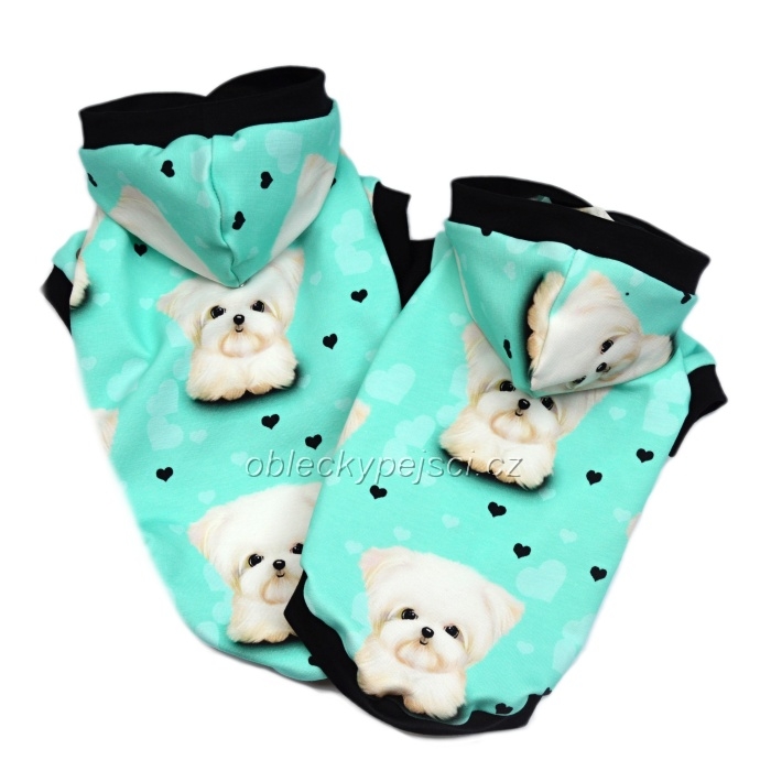 Tepláková mikina - pes Maltézáček na mintu