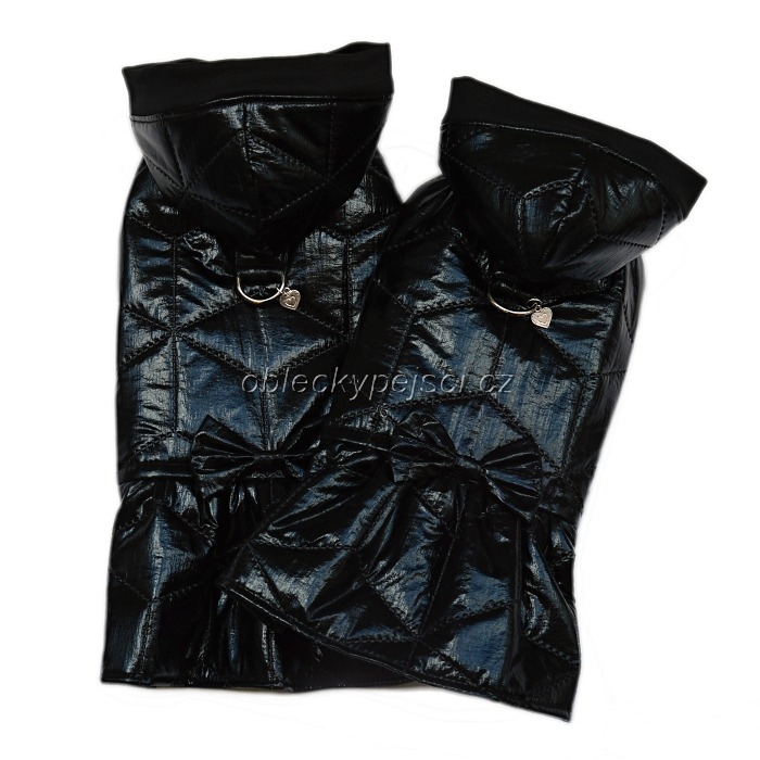 Podzimní bunda Černá - lesk s mašličkou