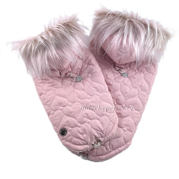 Zimní bunda s kožešinkou Růžové srdíčko