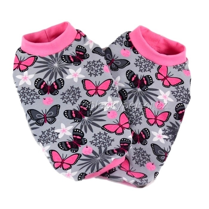 Tričko Růžovo - šedý motýlek