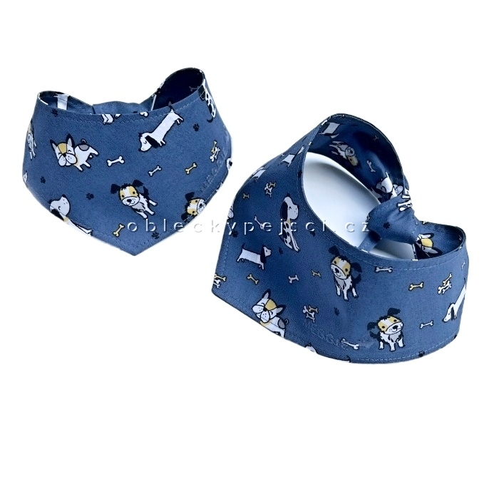 Šáteček oboustranný Modro - šedý s pejsky