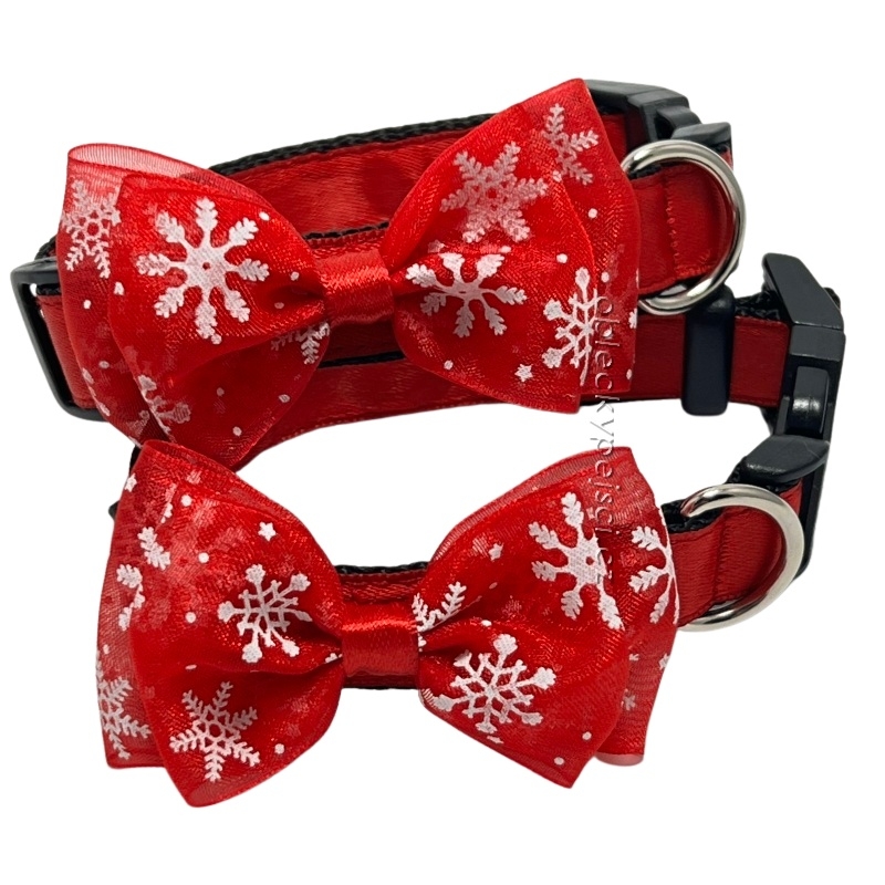 Vánoční obojek Červený s mašličkou