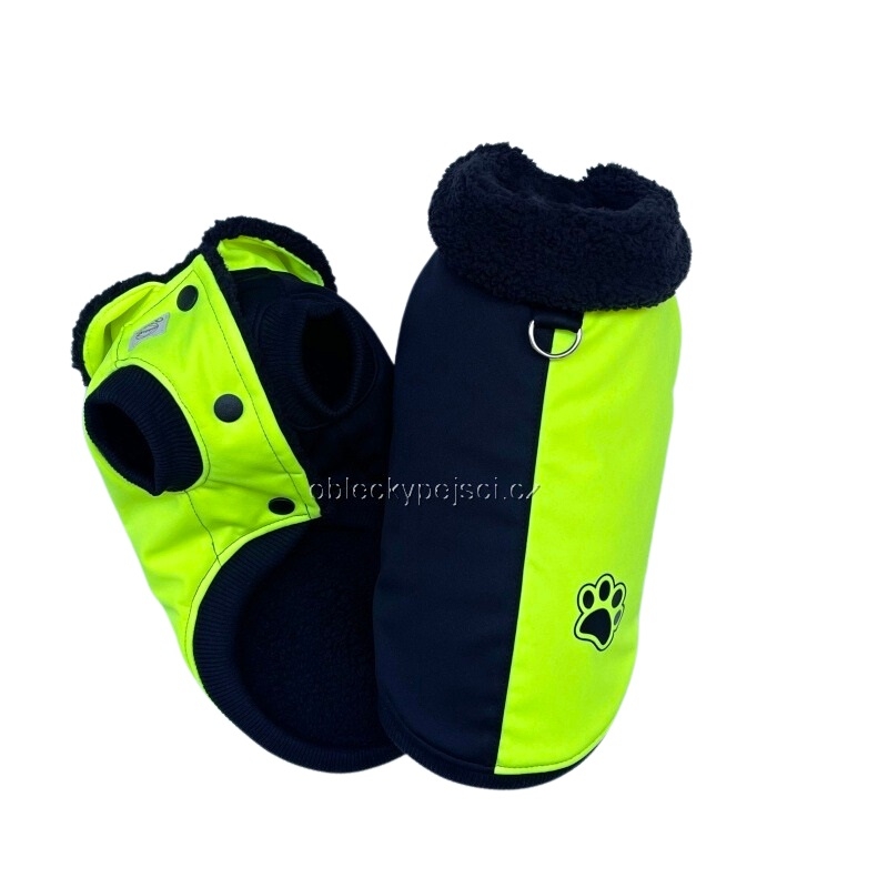 Zimní soft. bunda Černo - žlutý neon s tlapkou