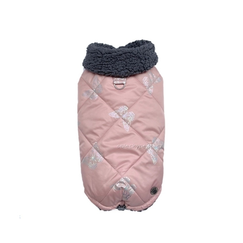 Luxusní zimní bunda Stříbrný motýlek s límcem