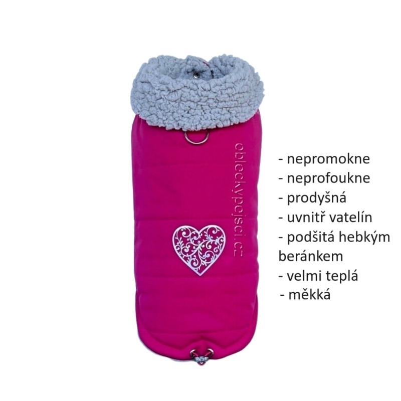Zimní soft. bunda Růžová s reflexním srdíčkem