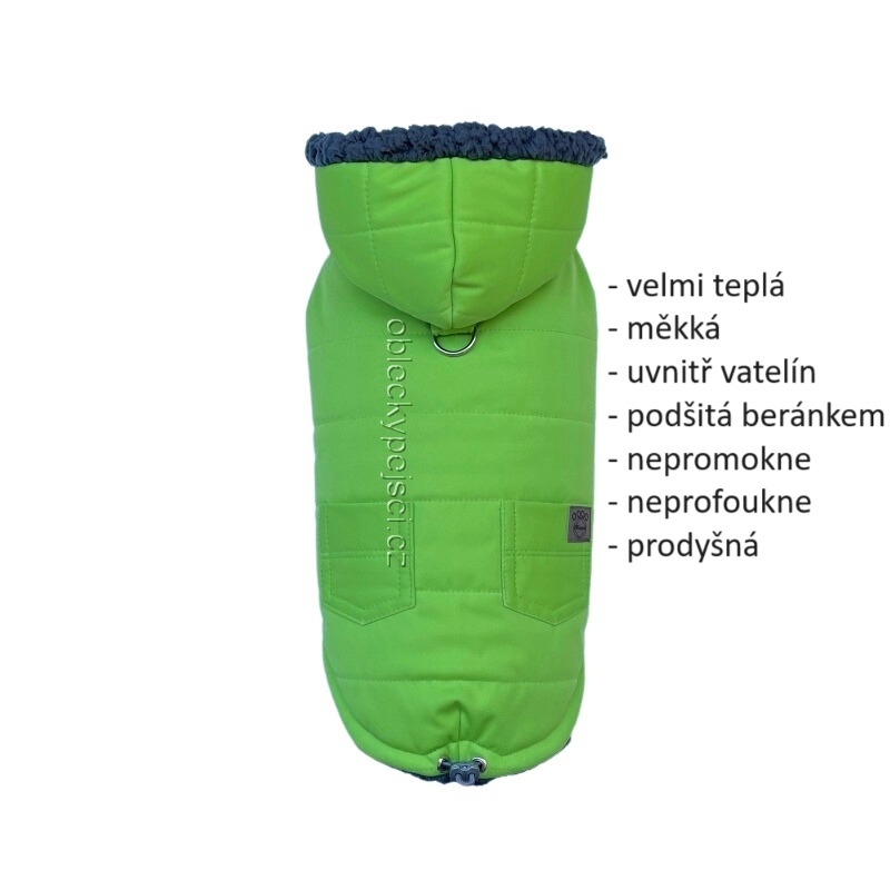 Zimní soft. bunda Zelená s kapucí
