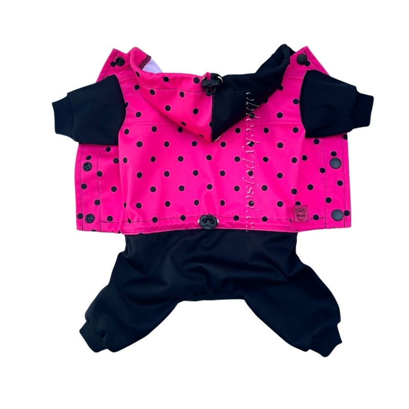 Letní soft. overal/pláštěnka Černý puntík na růžové