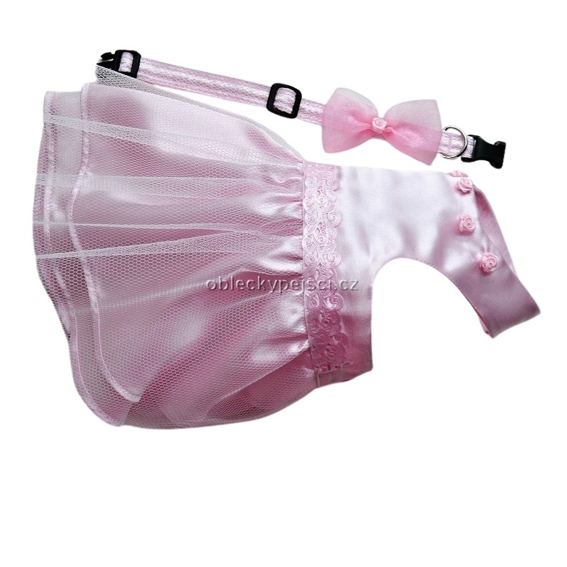 Svatební saténové šaty Růžové + obojek