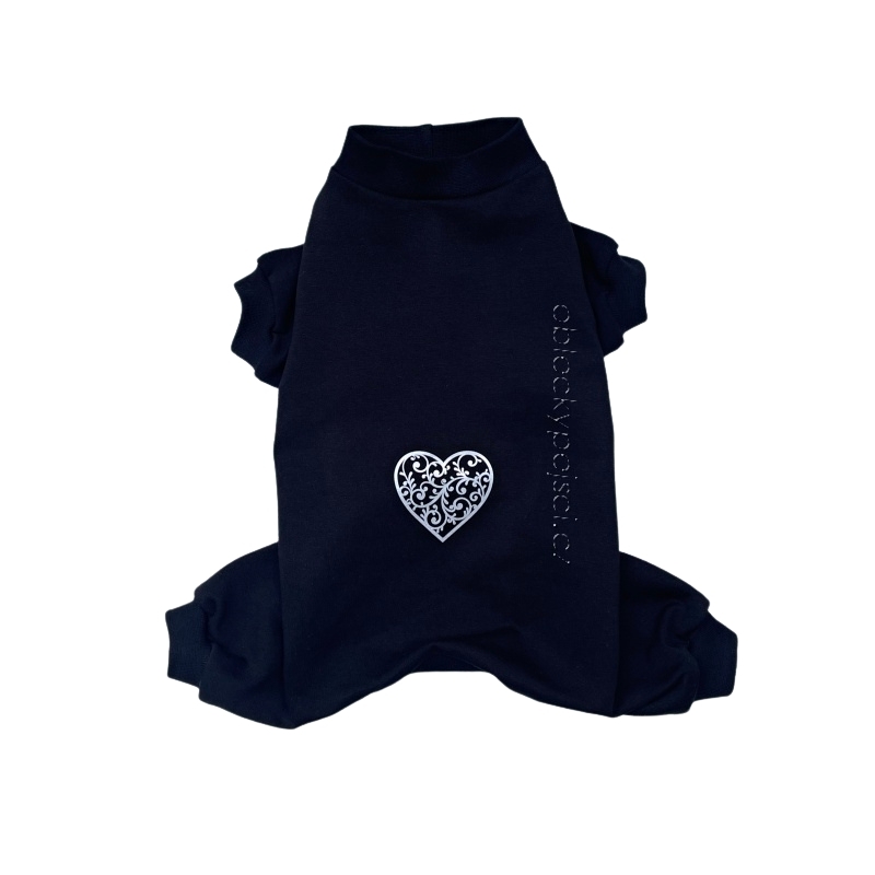 Teplákový overal Černý reflexní srdíčko