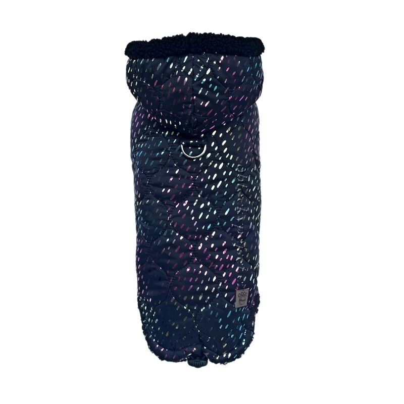 Zimní bunda s beránkem Černá s barevnými čárkami